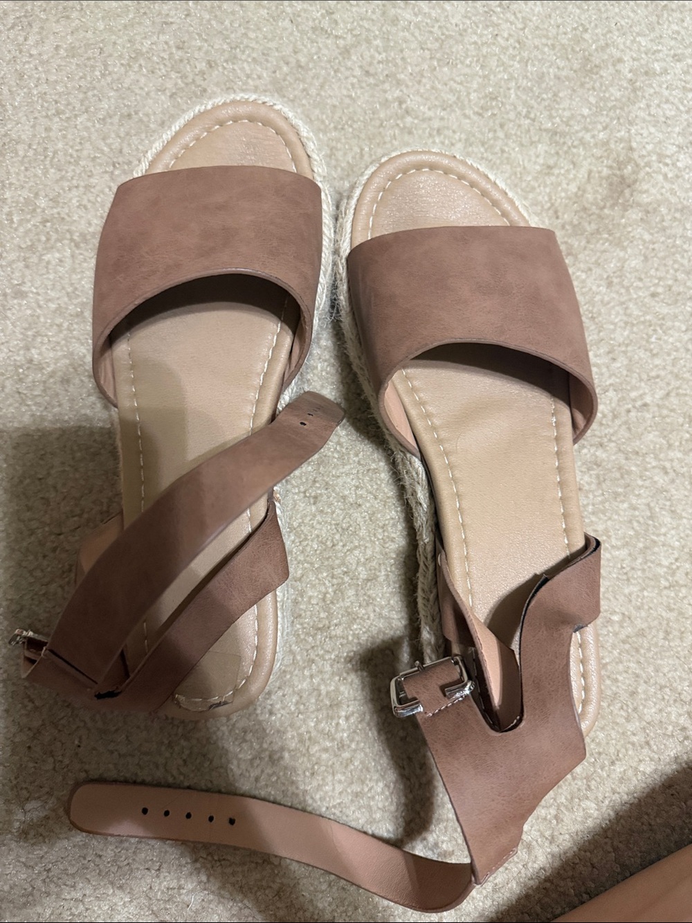 SHEIN Brown Taupe Espadrille Ankle-Strap Slide Sandals